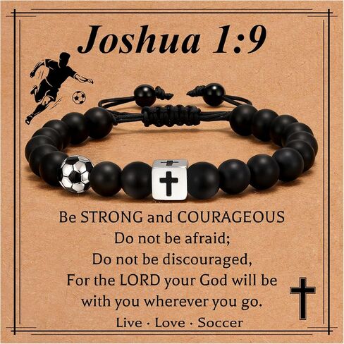Soccer/Football/Basketball/Baseball Bracelet for Boys,Easter Basket Stuffers Cross Beaded Bracelet Gifts for Men Boys Teen Son Grandson Players Team Fan Brother Nephew in Saudi Arabia