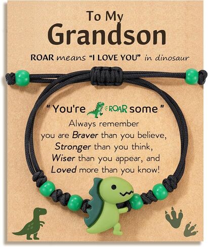 HGDEER Dinosaur Bracelet for Boys - Son Grandson Christmas Valentines Birthday Gifts with Funny Card and Velvet Gift Pouch in Saudi Arabia