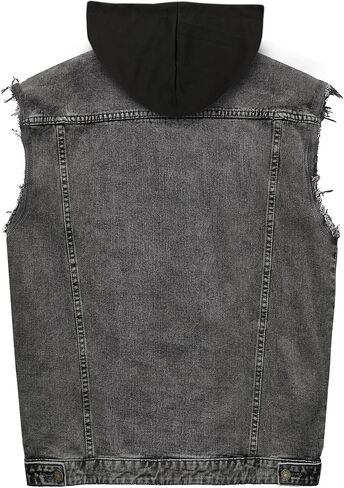 Men's Denim Vest Casual Button Stretchy Distressed Jean Sleeveless Jacket with Hood in Saudi Arabia