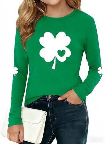 قميص للفتيات لعيد القديس باتريك: تي شيرت للأطفال الأيرلنديين شامروك تي شيرت St Patty's Lucky بأكمام طويلة من 5 إلى 14 سنة in Kuwait