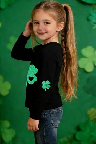 قميص للفتيات لعيد القديس باتريك: تي شيرت للأطفال الأيرلنديين شامروك تي شيرت St Patty's Lucky بأكمام طويلة من 5 إلى 14 سنة in Kuwait