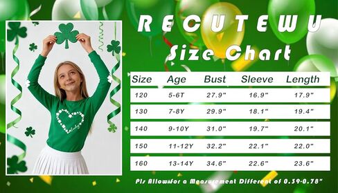 قميص للفتيات لعيد القديس باتريك: تي شيرت للأطفال الأيرلنديين شامروك تي شيرت St Patty's Lucky بأكمام طويلة من 5 إلى 14 سنة in Kuwait