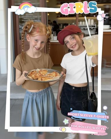 4 Pack Girls Crop Tops Kids Short Rolled Sleeve Shirts Crew Neck Loose Basic Summer Tees Cute Drop Shoulder T Shirts in Saudi Arabia