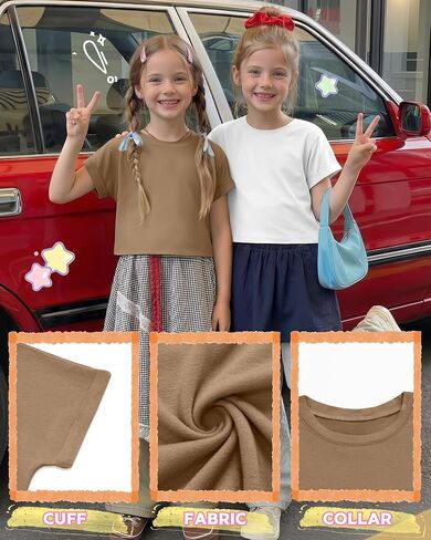 4 Pack Girls Crop Tops Kids Short Rolled Sleeve Shirts Crew Neck Loose Basic Summer Tees Cute Drop Shoulder T Shirts in Saudi Arabia