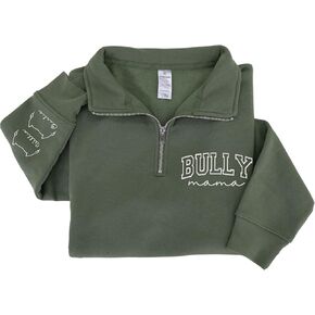 Chillever Personalized Dog Mom Sweatshirt, Embroidered Dog Mama Quarter Zip Sweatshirt, Pet Name On The Sleeve in Kuwait