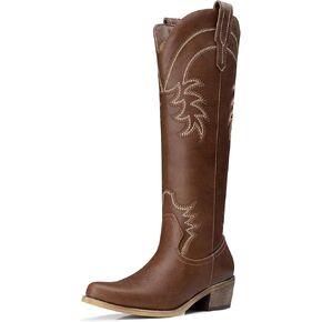 Cowboy Boots for Women Western: Comfortable Knee High Cowgirl Boots | Side Zipper Pointed Toe, Chunky Low Heel, Country Concert Party, Retro Vintage Classic Tall Boot for Ladies Size 6-11 in Saudi Arabia