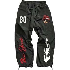 SHENHE Men's Wide Leg Joggers Pants Y2K Graphic Drawstring Baggy Workout Parachute Pants in Saudi Arabia