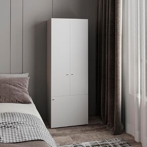 نظام خزانة قائم بذاته بثلاثة أبواب مع قضيب تعليق وأرفف من الخشب الأبيض الصناعي، مثالي لغرفة النوم أو المرافق أو غرفة الغسيل in Kuwait