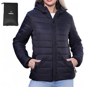 Women's Packable Winter Puffer Coat | Lightweight Quilted Jacket with Hood | Full Zip Travel Outerwear in Saudi Arabia