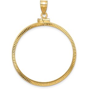 Generic 14k ذهب أصفر مصقول ومقطع بالماس 32.7mm x 3.00mm برغي علوي عملة معدنية مدي قلادة in Saudi Arabia