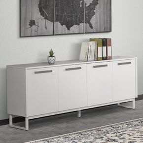 Baroda 4-Shelf Contemporary Particle Board/Wood Credenza in White in Saudi Arabia