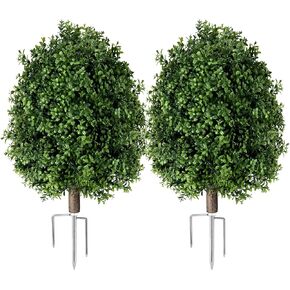 qcqhdu الاصطناعي خشب البقس توبياري الكرة بوش للخارجية، 26.8 "أشجار وهمية النباتات دائمة الخضرة مع ارتفاع الأرض، الشجيرات الخضراء فو مقاومة للأشعة فوق البنفسجية للداخلية، حديقة، ساحة، الشرفة الأمامية، ديكور الفناء، مجموعة من 2 in Kuwait