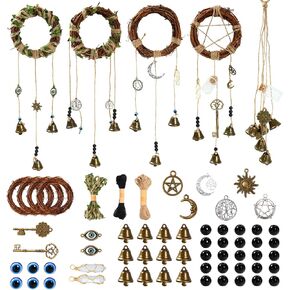 SANDOO 64pcs Witch Bells and Evil Eye for Protection DIY Kit - Witchcraft Supplies,Witches Bells for Door Knob, Windchimes Kit,Evil Eye Door Hanger for Home Bedroom Garden Halloween Decor, Witch Gifts in Saudi Arabia