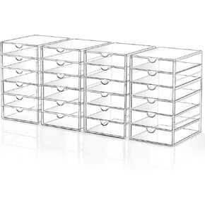 منظم تخزين درج المكياج مع 24 درجًا، 4 مجموعات من الأكريليك لتنظيم مكتب المكتب والتخزين، منظم درج مقاوم للغبار للمكياج، المكتب، سطح الطاولة، المجوهرات، القلم، سطح المكتب، الحمام، غرفة النوم in Kuwait