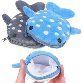 Plush Shark Coin Purse Set with Zipper, Cute Small Coin Pouch, Soft Blue and Gray Wallets and Boys, Key Holder for Travel and Everyday Use in Saudi Arabia