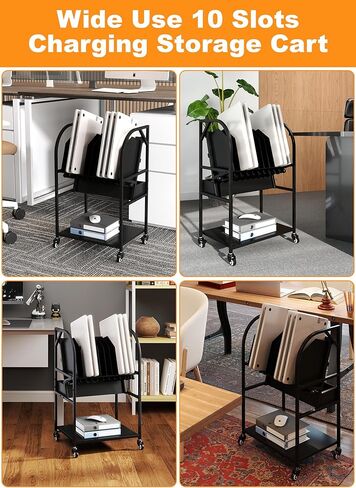 Laptop Charging Station, 10 Device Mobile Charging Cart with Lockable Wheels for Laptop, Chromebooks, Tablets and Computers, Charging Organizer Rack for Office, Classroom, Library in Saudi Arabia
