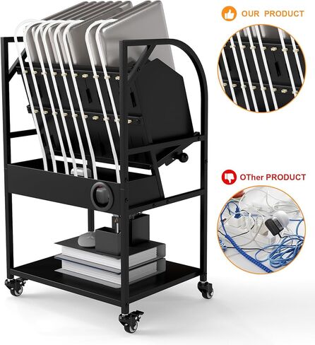 Laptop Charging Station, 10 Device Mobile Charging Cart with Lockable Wheels for Laptop, Chromebooks, Tablets and Computers, Charging Organizer Rack for Office, Classroom, Library in Saudi Arabia