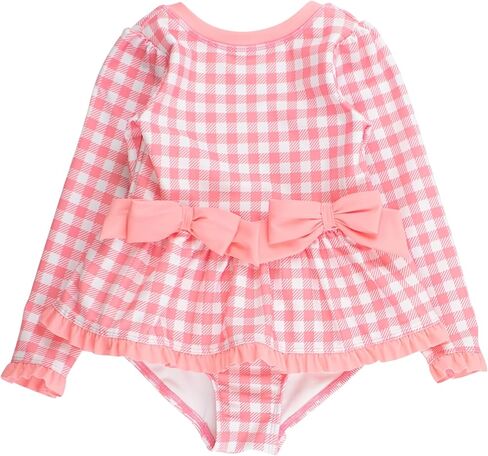 RuffleButts Girls UPF50+ Long Sleeve One Piece Bow Peplum Rash Guard Swimsuit in Saudi Arabia