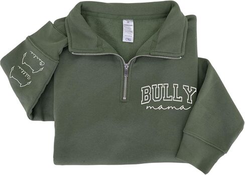 Chillever Personalized Dog Mom Sweatshirt, Embroidered Dog Mama Quarter Zip Sweatshirt, Pet Name On The Sleeve in Kuwait