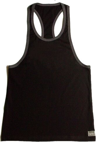 Men's Bodybuilding Tank Top Gym Fitness Workout Muscle Training Stringer in Black with Grey Trim in Saudi Arabia