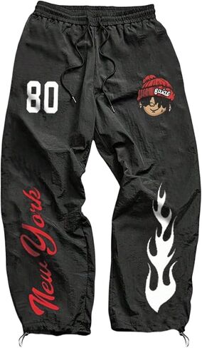 SHENHE Men's Wide Leg Joggers Pants Y2K Graphic Drawstring Baggy Workout Parachute Pants in Saudi Arabia