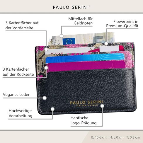 PAULO SERINI® Card Holder for Men & Women - Card Case Unisex with 6 Card Slots & Compartment for Bills - Slim Wallet vegan leather in Kuwait