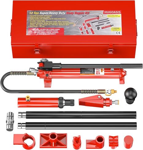 Hydraulic Body Repair Kit 12 Ton, Portable Automotive Floor Jack Ram Pump Set, All Steel Frame Straightening Tool with Extension Tubes, Spreader & Wedge Heads in Saudi Arabia
