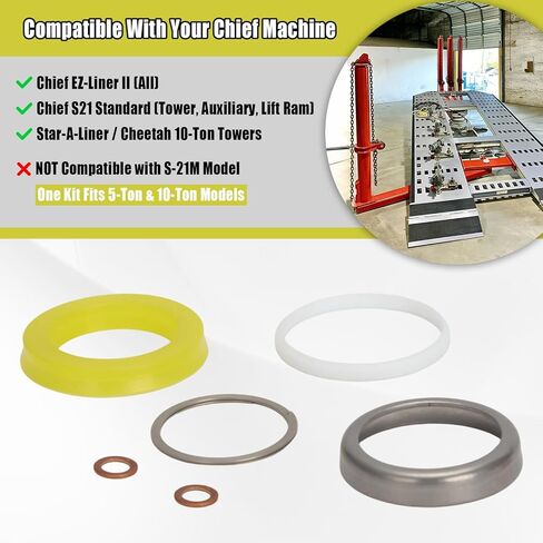 for Chief Frame Machine Seal Kit - for EZ-Liner II & S21 (NOT for S-21M) Towers, Auxiliary & Lift Rams | Fits 5 & 10 Ton | w/Exclusive Steel Retainer in Saudi Arabia
