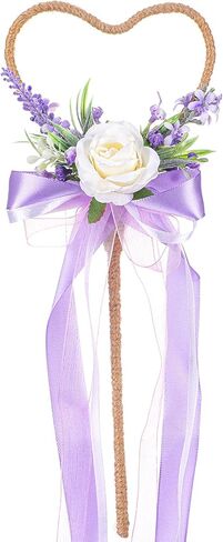Flower Girl Wand Wedding - Purple Floral Girl Wand Fairy Wand Magic Heart-Shaped Wand with Ribbon for Princess Woodland Wedding Accessories Gift Engagement Photo Shoot in Saudi Arabia