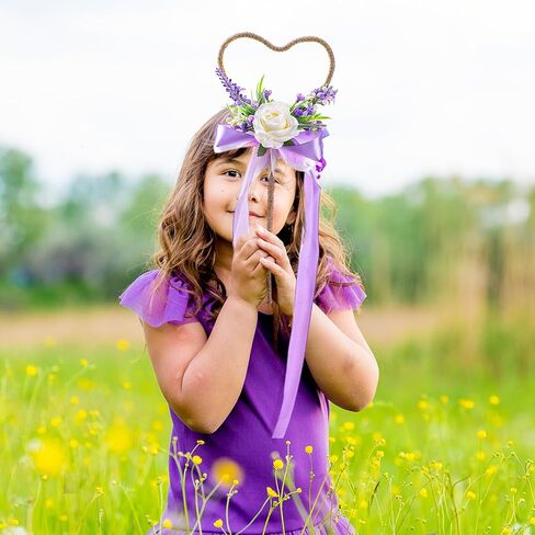 Flower Girl Wand Wedding - Purple Floral Girl Wand Fairy Wand Magic Heart-Shaped Wand with Ribbon for Princess Woodland Wedding Accessories Gift Engagement Photo Shoot in Saudi Arabia