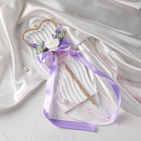 Flower Girl Wand Wedding - Purple Floral Girl Wand Fairy Wand Magic Heart-Shaped Wand with Ribbon for Princess Woodland Wedding Accessories Gift Engagement Photo Shoot in Saudi Arabia