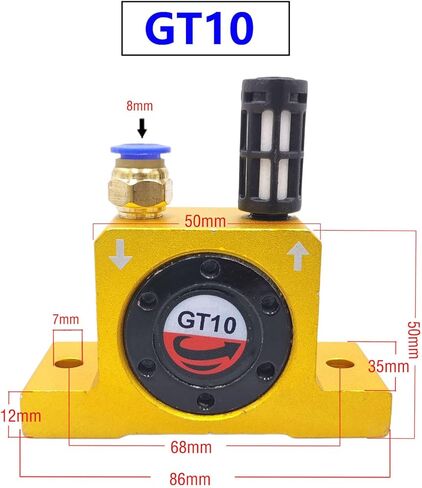 (3-Pcs) GT10 Pneumatic Air Turbine Vibrator Series, G 1/8" Industrial Pneumatic System Components Turbine Vibrators with hopper Golden Free Muffler (GT-10) in Saudi Arabia