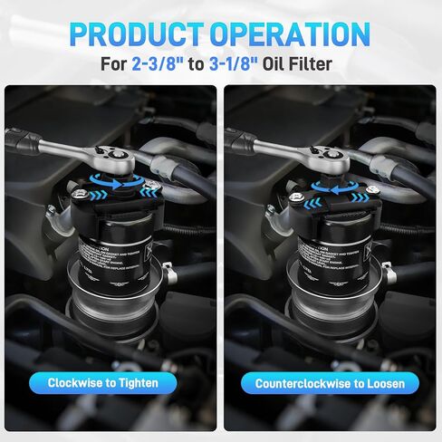 Universal Adjustable Oil Filter Wrench– 2-3/8 to 3-1/8 Inch (60-80mm) Cap Style Tool, 1/2" Drive Removal Tool with Non-Slip Serrated Jaws – Fits Small to Medium Spin-on Filters, UTVs, JetSkis in Saudi Arabia