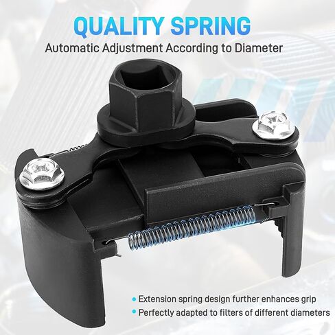 Universal Adjustable Oil Filter Wrench– 2-3/8 to 3-1/8 Inch (60-80mm) Cap Style Tool, 1/2" Drive Removal Tool with Non-Slip Serrated Jaws – Fits Small to Medium Spin-on Filters, UTVs, JetSkis in Saudi Arabia