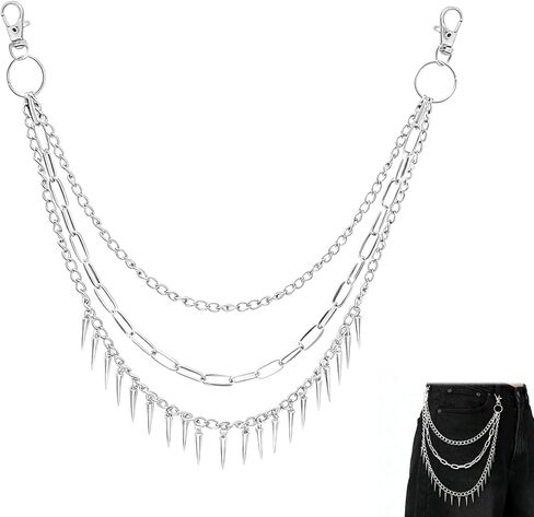 سلسلة السراويل ذات الطبقات المتصاعدة للرجال والنساء سلسلة جيب الجينز الفضي سلسلة المحفظة القوطية الجرونج الشرير الصخرة ملابس الشارع إكسسوارات القوطي حزام حلقة سلسلة in Kuwait