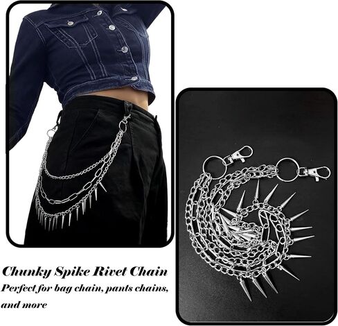 سلسلة السراويل ذات الطبقات المتصاعدة للرجال والنساء سلسلة جيب الجينز الفضي سلسلة المحفظة القوطية الجرونج الشرير الصخرة ملابس الشارع إكسسوارات القوطي حزام حلقة سلسلة in Kuwait