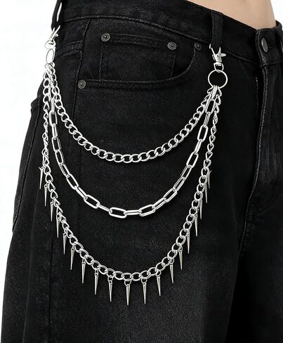 سلسلة السراويل ذات الطبقات المتصاعدة للرجال والنساء سلسلة جيب الجينز الفضي سلسلة المحفظة القوطية الجرونج الشرير الصخرة ملابس الشارع إكسسوارات القوطي حزام حلقة سلسلة in Kuwait