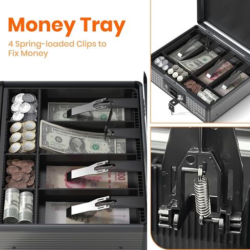 Glosen Cash Box with Lock, Money Box with Key Lock & Removable Coin Tray 13.5 * 4.31 * 11.4inch (Black, Large) in Saudi Arabia