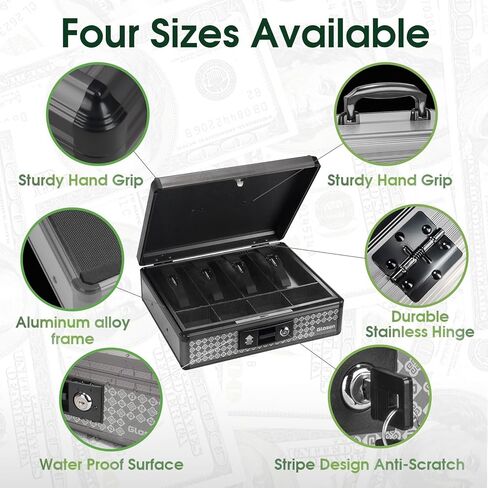Glosen Cash Box with Lock, Money Box with Key Lock & Removable Coin Tray 13.5 * 4.31 * 11.4inch (Black, Large) in Saudi Arabia