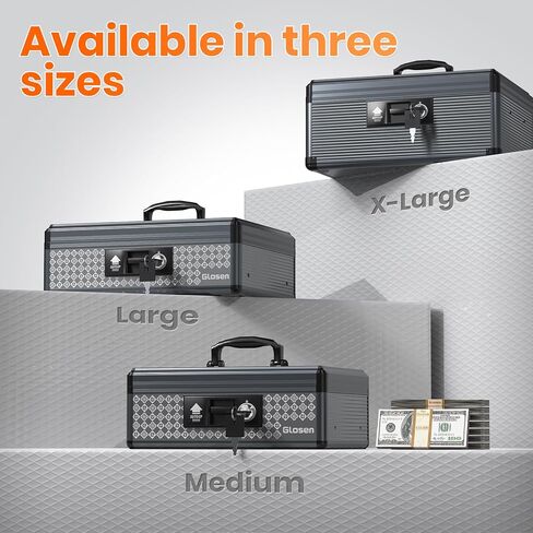 Glosen Cash Box with Lock, Money Box with Key Lock & Removable Coin Tray 13.5 * 4.31 * 11.4inch (Black, Large) in Saudi Arabia