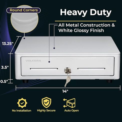 Volcora Cash Register Drawer for (POS) Point of Sale System with Round Corner 13", Removable Coin Tray, 4 Bill/5 Coin, 12-24V, RJ11/RJ12 Key-Lock, Cash Till, Money Drawer for Businesses, Pink in Kuwait