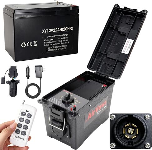 Trailer Light Tester Box with 12V 12AH Battery,Remote Control Function,with 7-Way Flat (Spade) Pin,6-Way Round Pin,4/5-Pin Connectors Adapter,IPX8 Waterproof Case,98FT Max Remote Range,2-Year Warranty in Kuwait