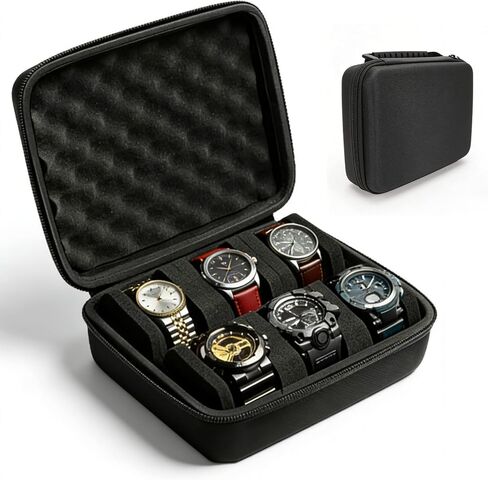 Hard Shell Watch Cases,6-Slot Watch Storage Organizer, Travel Watch Cases for Men and Women, Portable Display & Protection Box for Watches (Black) in Saudi Arabia