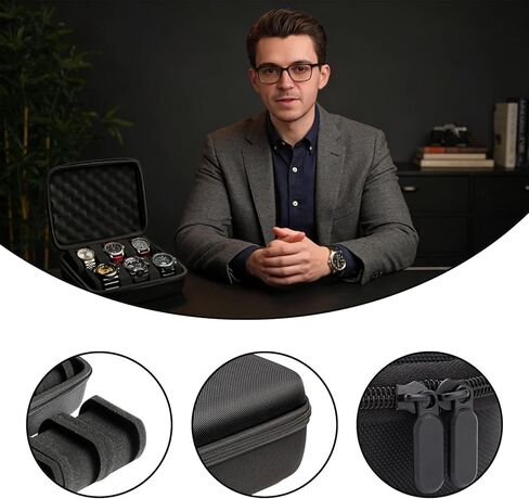 Hard Shell Watch Cases,6-Slot Watch Storage Organizer, Travel Watch Cases for Men and Women, Portable Display & Protection Box for Watches (Black) in Saudi Arabia