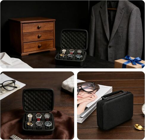 Hard Shell Watch Cases,6-Slot Watch Storage Organizer, Travel Watch Cases for Men and Women, Portable Display & Protection Box for Watches (Black) in Saudi Arabia