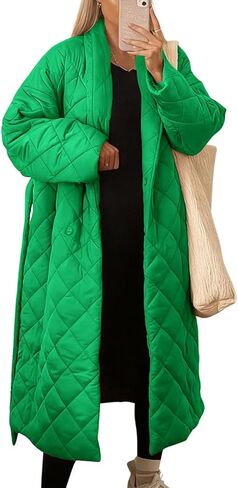CHOUYATOU Women's Oversized Quilted Down Coat Winter Casual Belted Midi Long Puffer Jacket Wrap Coat in Saudi Arabia