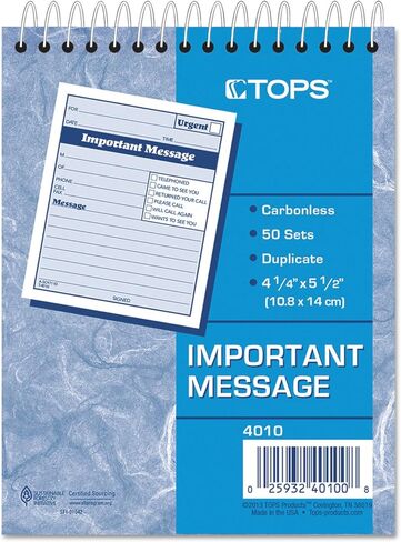 Tops 4010 Important Message Pad, 4-1/4-Inch x6-Inch, 50 Sets, PK/CY Paper in Saudi Arabia