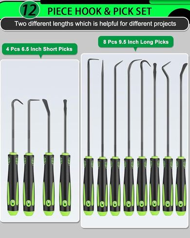 مجموعة أدوات اختيار وخطاف دقيقة مكونة من 12 قطعة، مجموعة أدوات اختيار طويلة وقصيرة لإزالة حشية زيت السيارة/حلقة دائرية، مزيل سحب الخطافات مع قبضة مضادة للانزلاق، مجموعة اختيار ميكانيكي للسيارات in Kuwait