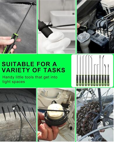 مجموعة أدوات اختيار وخطاف دقيقة مكونة من 12 قطعة، مجموعة أدوات اختيار طويلة وقصيرة لإزالة حشية زيت السيارة/حلقة دائرية، مزيل سحب الخطافات مع قبضة مضادة للانزلاق، مجموعة اختيار ميكانيكي للسيارات in Kuwait