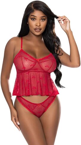 طقم ملابس داخلية سحرية من الحرير مع Love Flutter Cami وCheky Panty باللون الأحمر S/M in Kuwait